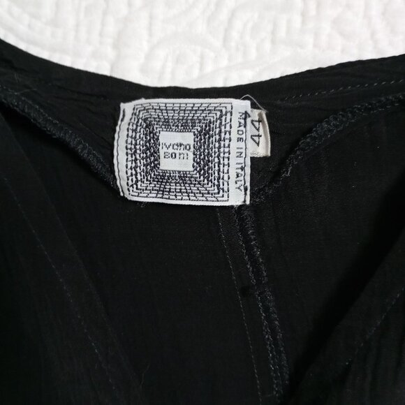 Ivana Beni Black Button-Up Blouse Size (S) 44 V-Neck Tie Waist 3/4 Sleeves - Picture 2 of 11